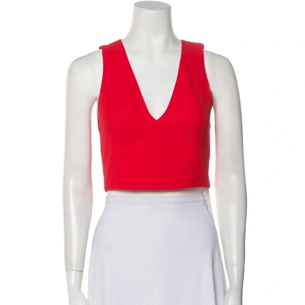 ALICE + OLIVIA Plunging Red V-Neck Sleeveless Tank Crop Top